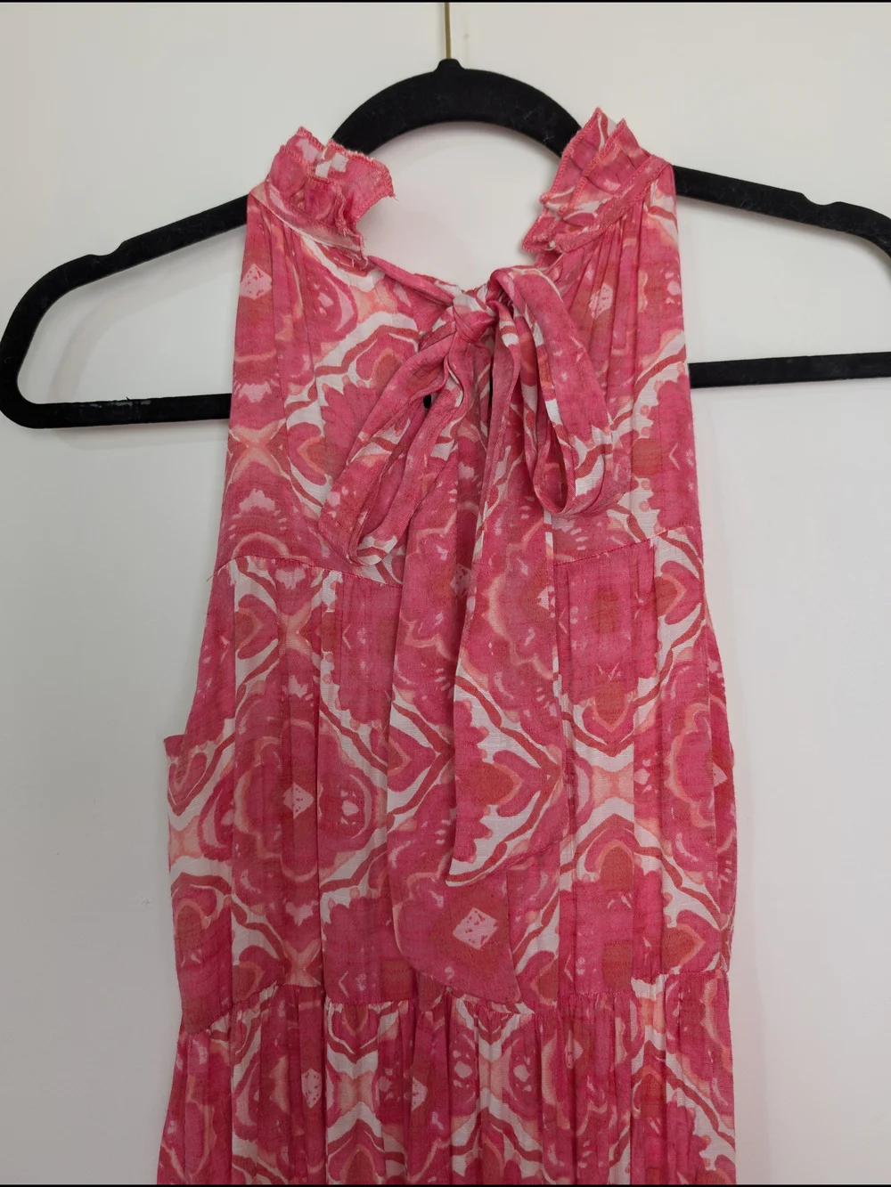Halter Neck Flowy Geometric Tiered Maxi Dress Size S Summer Garden Party Boho